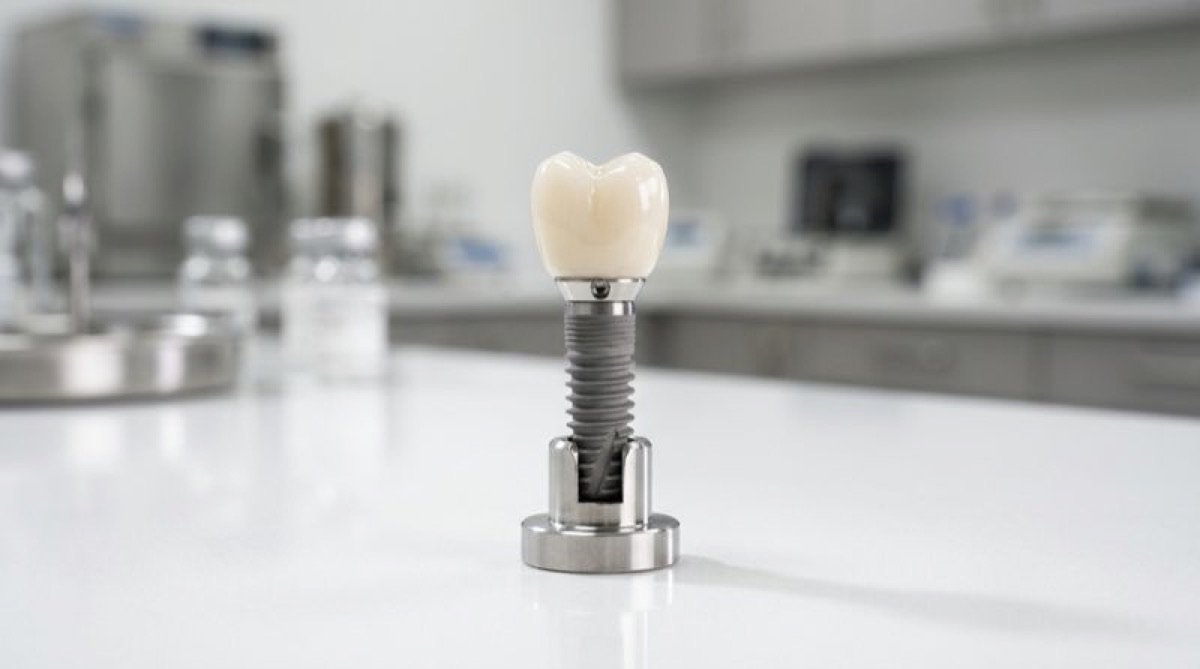 Completed titanium crown restoration after implant integration